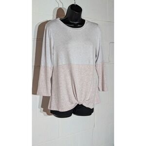 Chance or Fate Knot Front Top Long Sleeve Color Block Lightweight Sweater Small